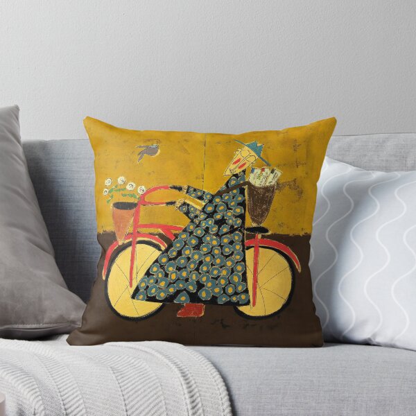 Bicycle Monk with loveletters Throw Pillow