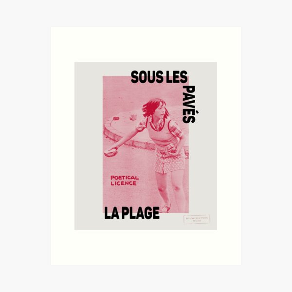 Aperçu de l'œuvre ! Nouveau ! Révolte parisienne, Mai 68 : 'SOUS LES PAVES, LA PLAGE : LICENCE POÉTIQUE' : L'original en rouge foncé sur gris os créée et vendue par Day Chapman.
