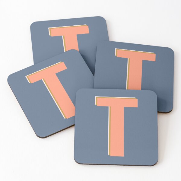 Item preview, Letter T Initial Monogram Pattern in Coral and Blue designed and sold by JuneJournal.