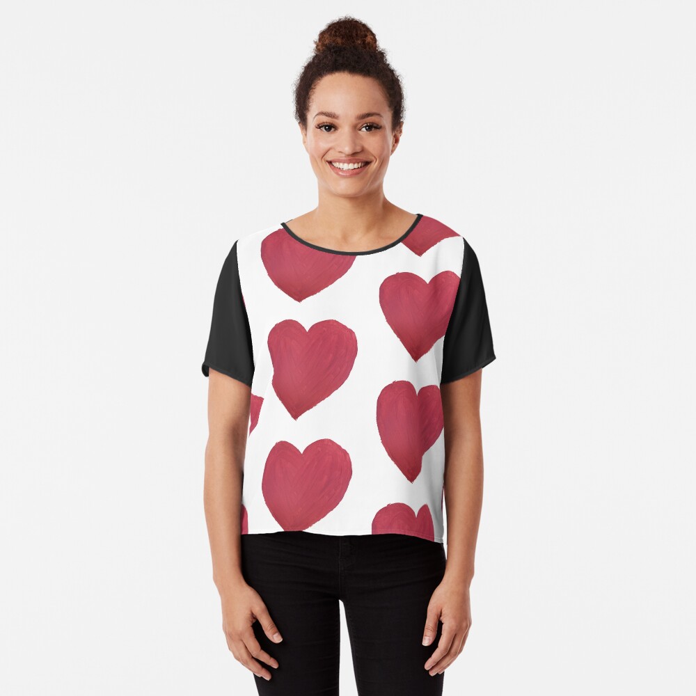 Hand Painted Red Valentine’s Day Heart Chiffon Top