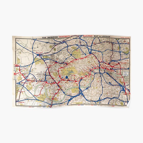 Vintage London Underground Map from 1884 Poster