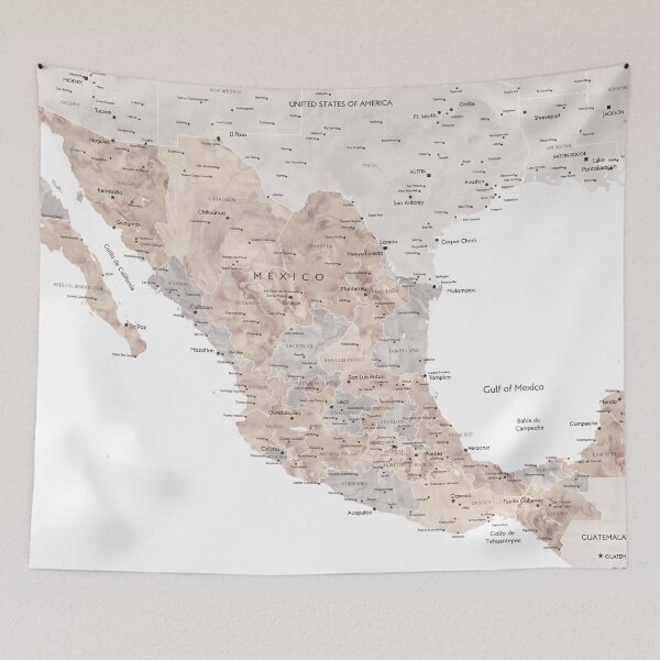 Item preview, Detailed map of Mexico in neutral watercolor designed and sold by blursbyai.