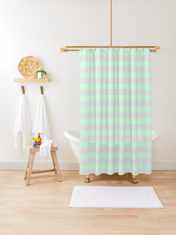 mint green and grey shower curtain