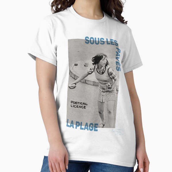 Aperçu de l'œuvre ! Nouveau ! Paris Revolt, mai 68: «SOUS LES PAVES, LA PLAGE: POETICAL LICENSE»: l'original avec texte bleu sur crème créée et vendue par Day Chapman.