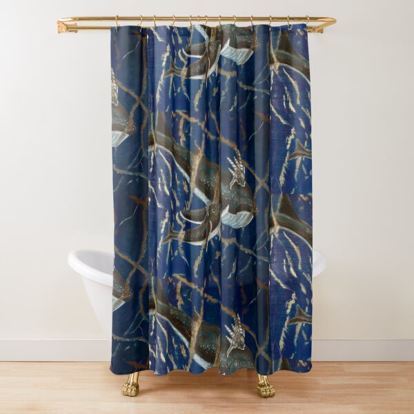 Mother Whale and her Baby in Lapis Lazuli Sea Shower Curtain