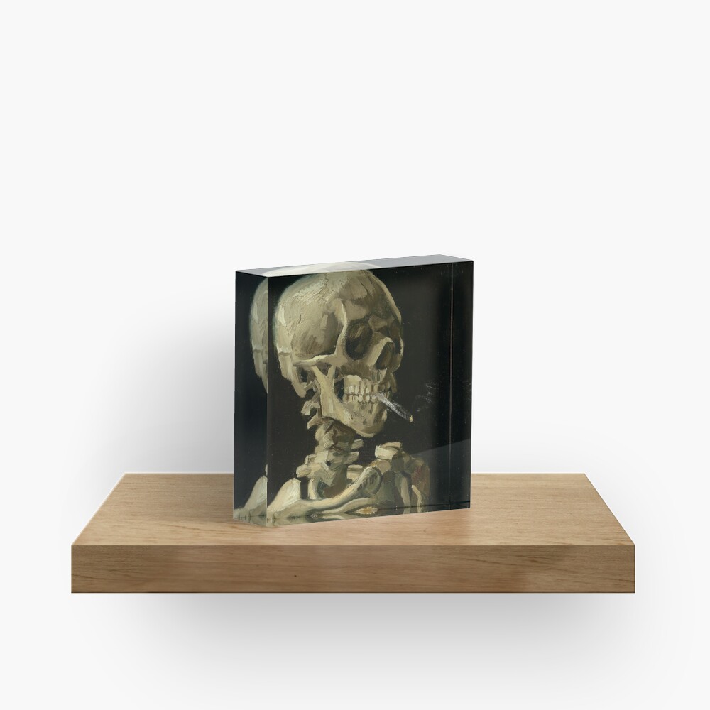 Skull of a Skeleton with Burning Cigarette by Vincent van Gogh Acrylic Block