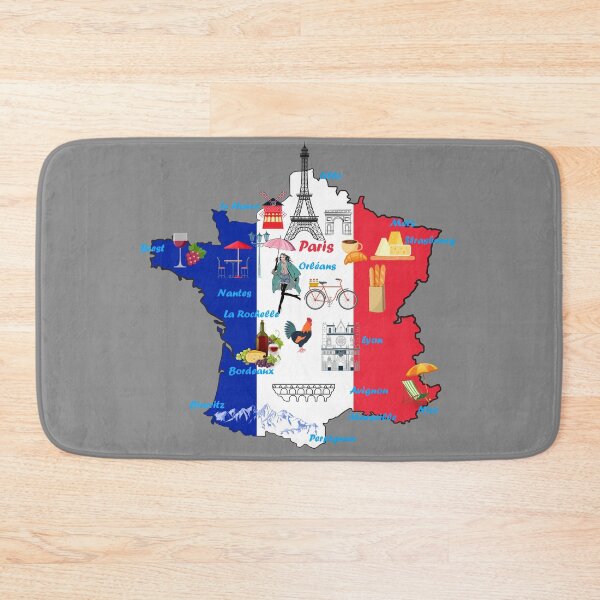 Item preview, France Map Tee Landmarks tourist attractions  major cities flag designed and sold by mashmosh.