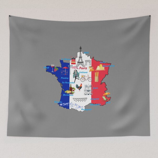 Item preview, France Map Tee Landmarks tourist attractions  major cities flag designed and sold by mashmosh.