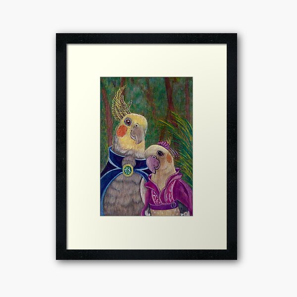 Kik'e the bird and his Girlfriend, Happy Couple of Australian Nymphs  Framed Art Print