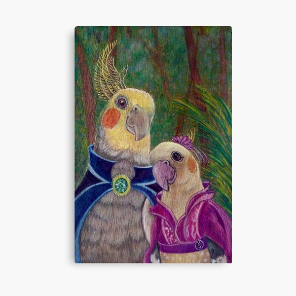 Kik'e the bird and his Girlfriend, Happy Couple of Australian Nymphs Canvas Print
