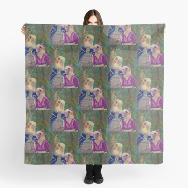 Kik'e the bird and his Girlfriend, Happy Couple of Australian Nymphs Scarf