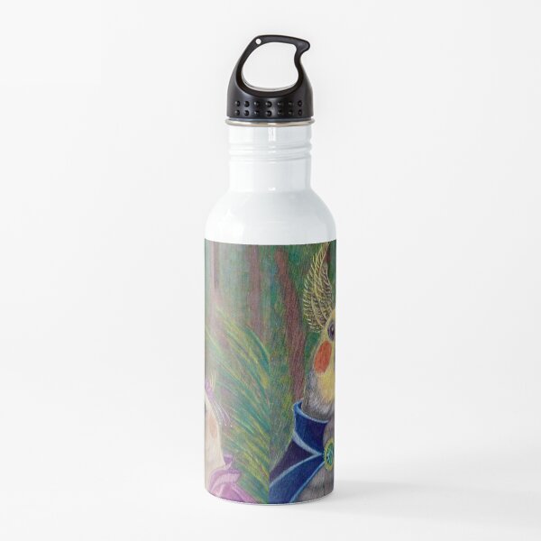 Kik'e the bird and his Girlfriend, Happy Couple of Australian Nymphs Water Bottle