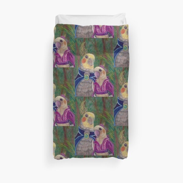 Kik'e the bird and his Girlfriend, Happy Couple of Australian Nymphs Duvet Cover