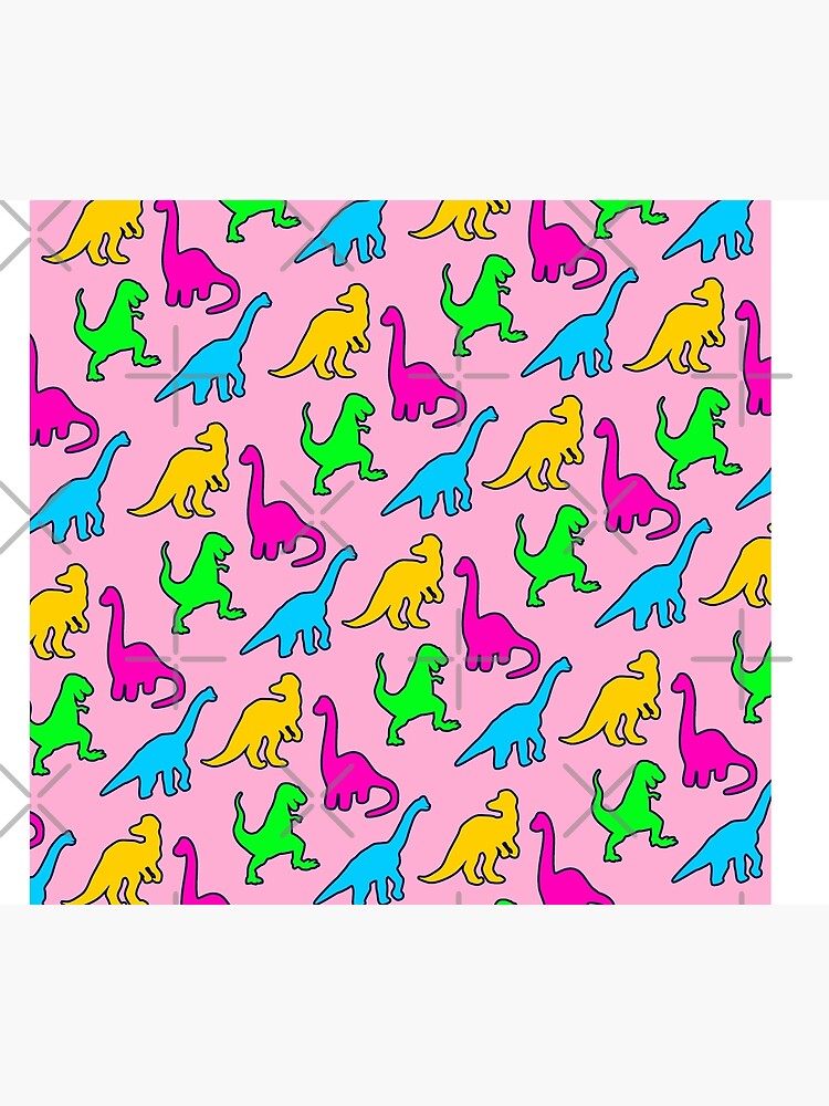 Disover Retro Neon Pop Art Dinosaurs on a Pink Background Quilt