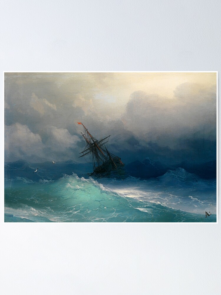 Ship On Stormy Seas Seascape Fine Art Print Poster By Mdam Redbubble