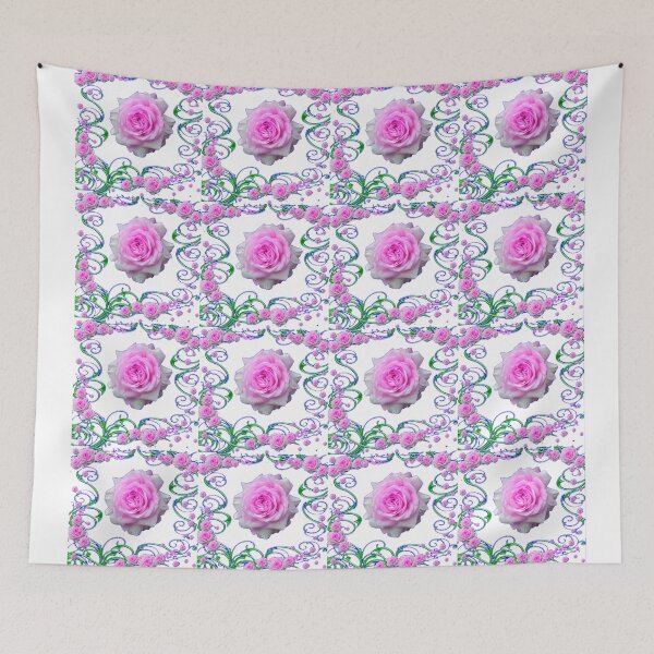 Item preview, PINK GARDEN PATTERN OF ROSES GREEN SCROLLS ABSTRACT designed and sold by sharlesart.