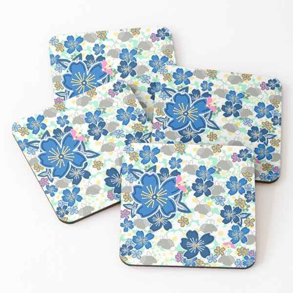 Rabbits and spring flowers Coasters (Set of 4)