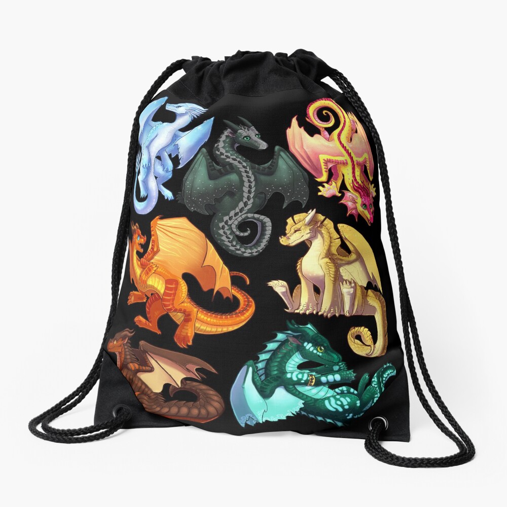 Wings of Fire - Jade Winglet Dragonets: Moonwatcher, Winter, Qibli, Peril, Turtle, Umber, Kinkajou Drawstring Bag