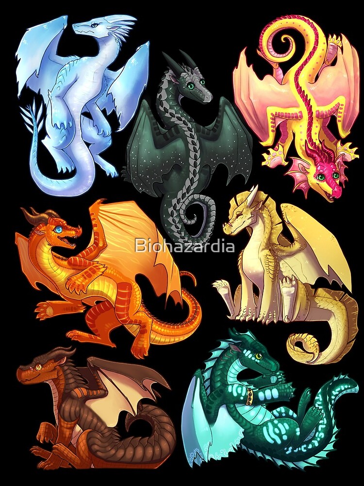 Wings of Fire - Jade Winglet Dragonets: Moonwatcher, Winter, Qibli, Peril, Turtle, Umber, Kinkajou by Biohazardia