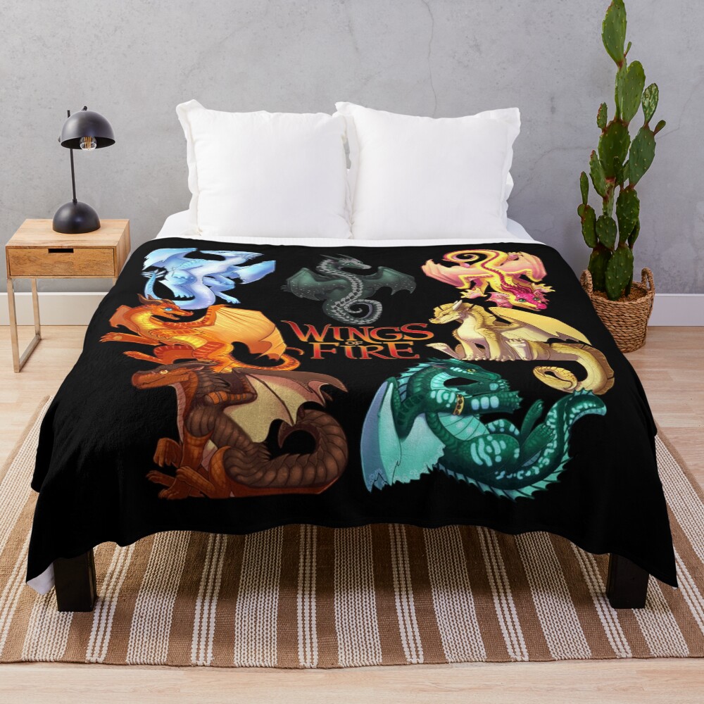 Wings of Fire - Jade Winglet Dragonets: Moonwatcher, Winter, Qibli, Peril, Turtle, Umber, Kinkajou Throw Blanket
