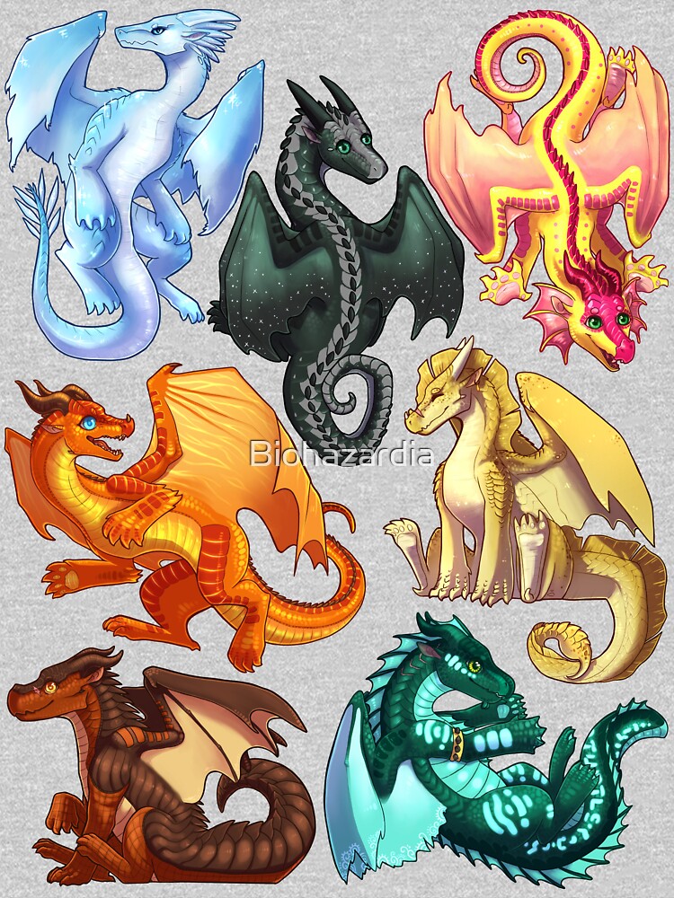 Wings of Fire - Jade Winglet Dragonets: Moonwatcher, Winter, Qibli, Peril, Turtle, Umber, Kinkajou by Biohazardia