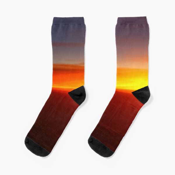 Rainbow dusk sky, red hot clouds, horizon, great ending day, popular Socks