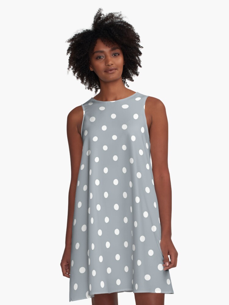 grey dress with white polka dots