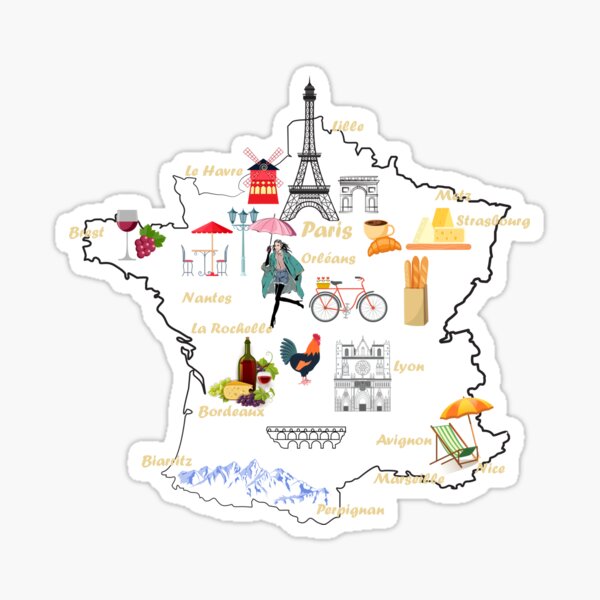 France Tourist Attractions Map Map Of France Tourist Attractions With Names The Major Cities Berry Gloss  Color" Sticker By Mashmosh | Redbubble