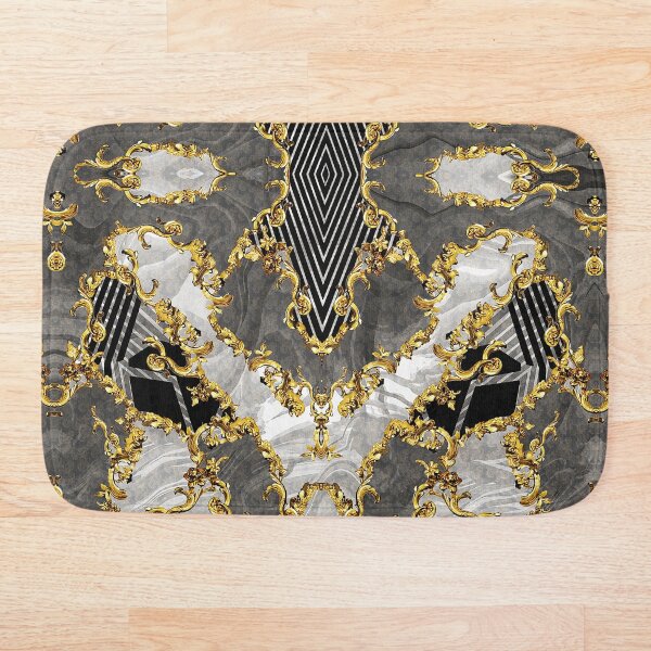 Baroque Inspired Stripes Print Luxury Golden DECORATIVE EUROPEAN DESIGN Bath Mat