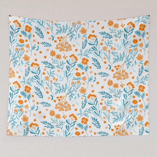 Item preview, orange and turquoise graphic floral pattern designed and sold by keera66.