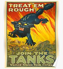 Póster Únete al Cuerpo de Tanques ~ Cartel de Reclutamiento de Guerra ~ Tanque de Ejército de Gato Negro ~ 0592