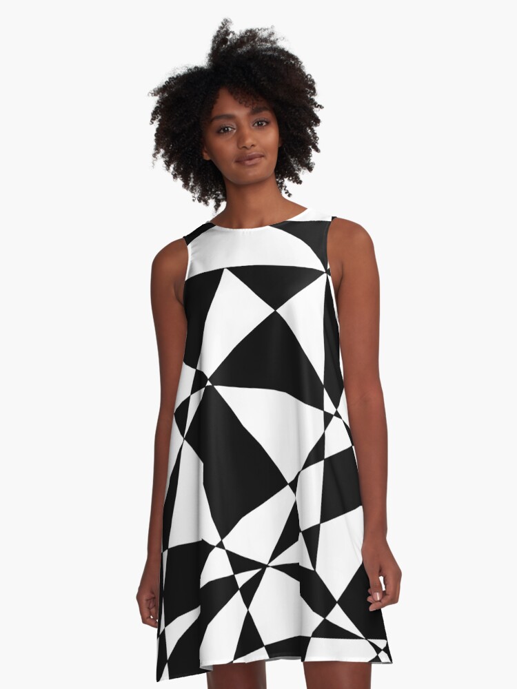 Black and White Retro Geometric Pattern A-Line Dress for Sale by