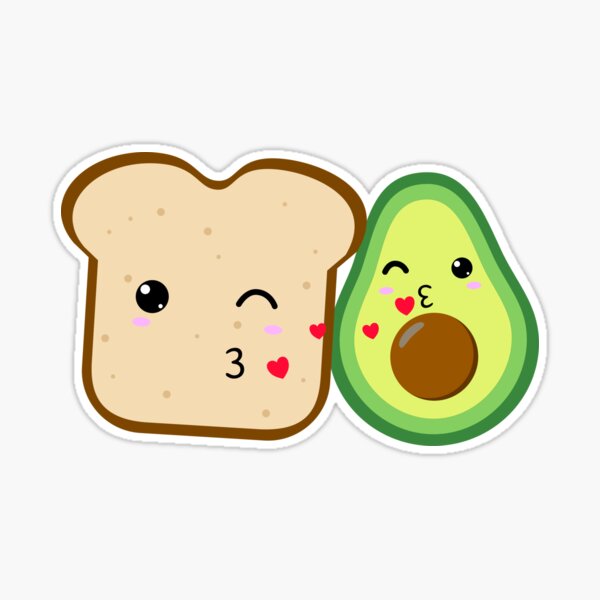 Cute funny toast and glasses, yummy Kawaii avocado' Sticker