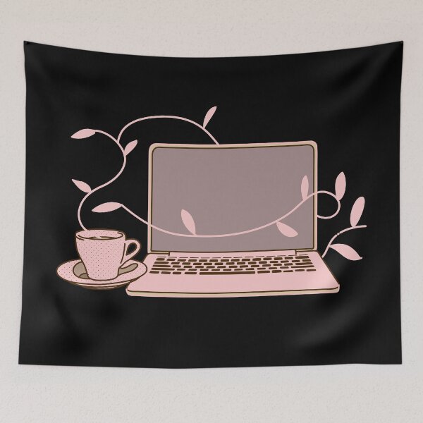 Item preview, pink laptop with tea/coffee cup designed and sold by Wlaurence.