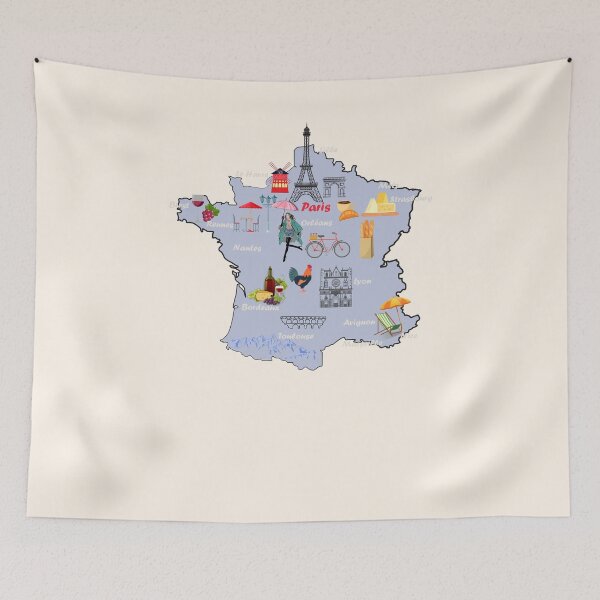 Item preview, France Map iconic tourists’ destinations with names of the major cities designed and sold by mashmosh.
