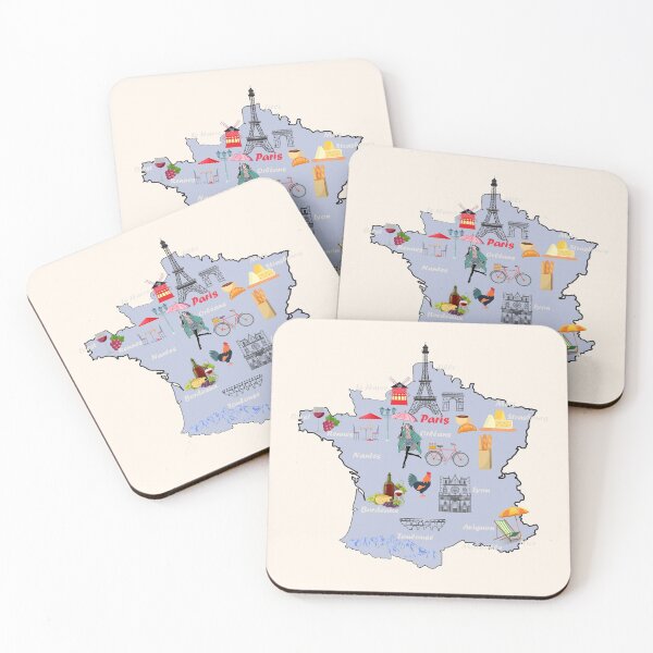 Item preview, France Map iconic tourists’ destinations with names of the major cities designed and sold by mashmosh.