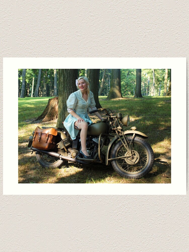 WW2 Indian motorcycle pinup Art Print