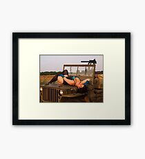 Brunette on a 1944 Willys MB Jeep Framed Print