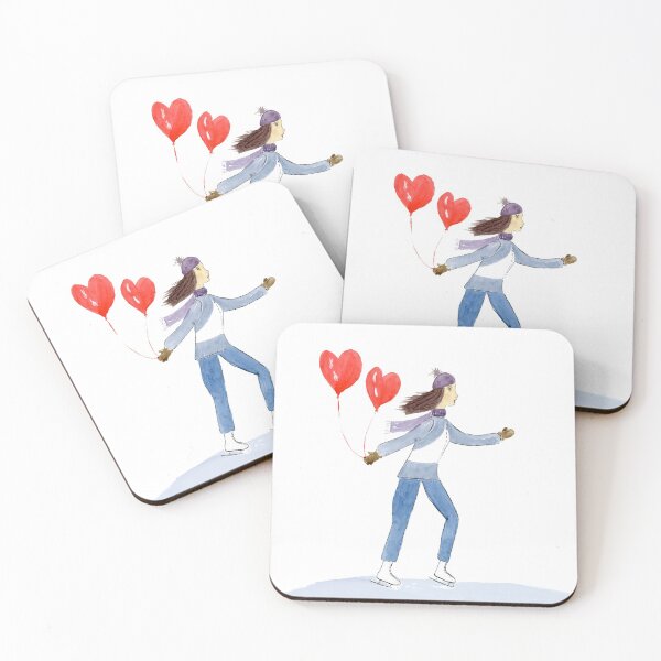 Item preview, Watercolor Ice Skater Holding Heart Balloons designed and sold by daphsam.