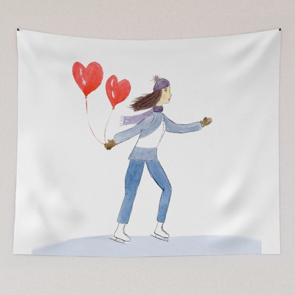 Item preview, Watercolor Ice Skater Holding Heart Balloons designed and sold by daphsam.