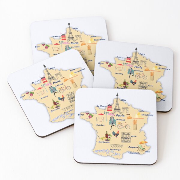 Item preview, France Map tourists’ destinations with names of the major cities and Eiffel tower designed and sold by mashmosh.
