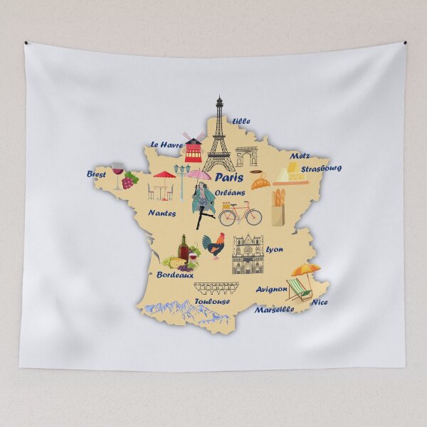 Item preview, France Map tourists’ destinations with names of the major cities and Eiffel tower designed and sold by mashmosh.