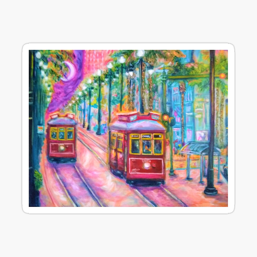 New Orleans Streetcar Painting, Bonne Nuit Canal Street, Nola, Tram,  Trolley, Louisiana, Creole, Mardi Gras