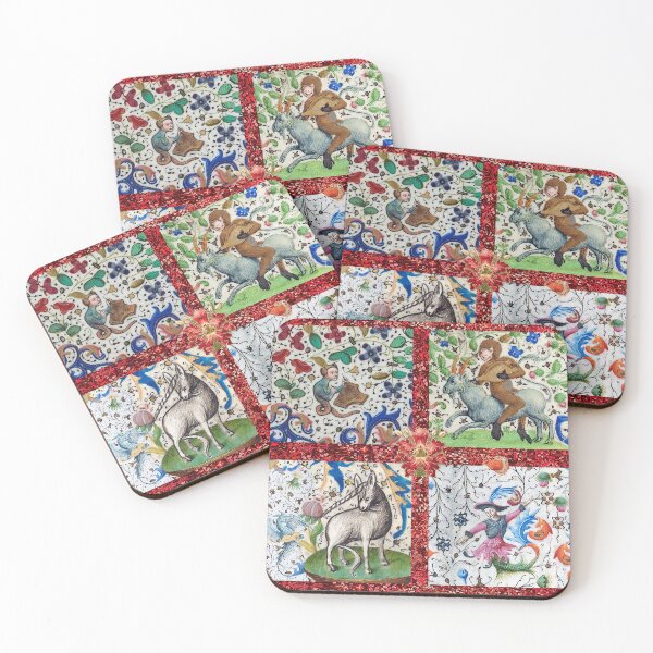 Item preview, UNICORN AND MEDIEVAL BESTIARY PLAYING MUSICAL INSTRUMENTS AMONG FLOWERS AND FRUITS designed and sold by BulganLumini.