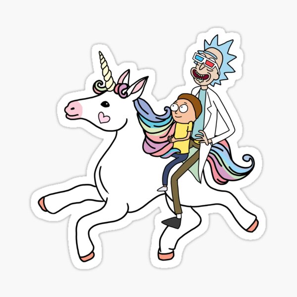 Rick And Morty Riding A Unicorn Sticker
