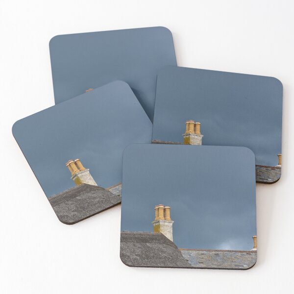 Item preview, Chimneys Thatched Roof Moody Grey Clouds designed and sold by Tezoodle Art.