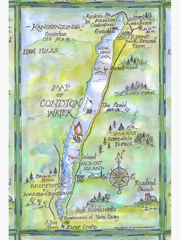 Coniston Map Lake District Swallows And Amazons Map Of Coniston Water - " Art Board Print By  Sophieneville | Redbubble