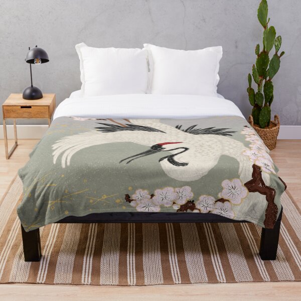 Japanese Crane Throw Blanket