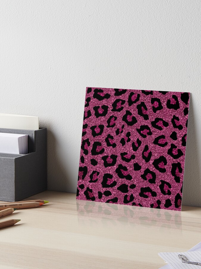 Pink Black Leopard Print Faux Glitter | Art Board Print