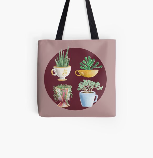 teacup succulents All Over Print Tote Bag